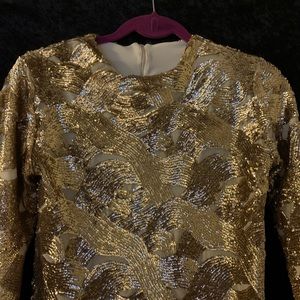 Shimmery gold beaded and sequined bodice.